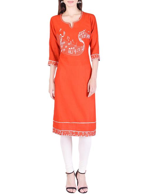 orange cotton straight kurta - 13902786 - Very Small Image - 1