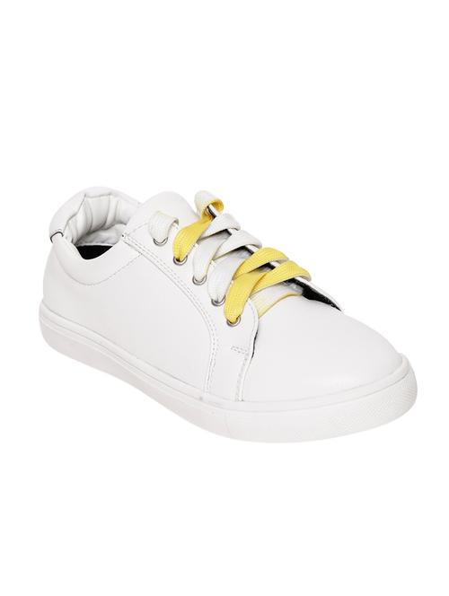 white faux leather laceup sneakers - 13903258 - Very Small Image - 1