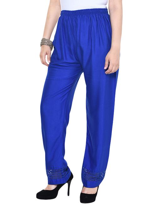 blue rayon flat front trousers - 13904401 - Very Small Image - 1