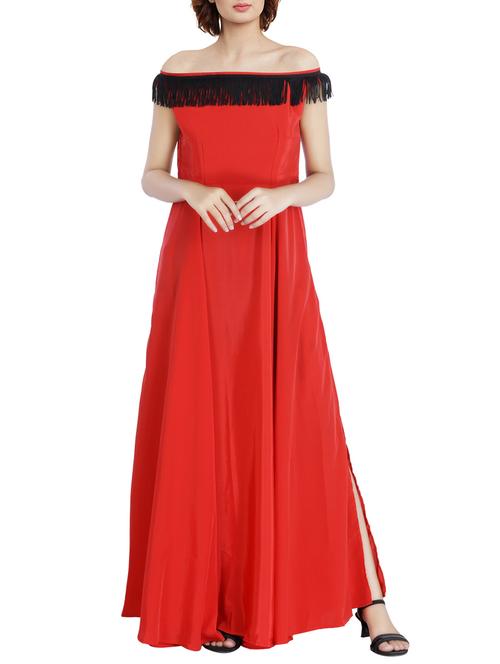 red crepe off shoulder dress - 13904490 - Very Small Image - 1