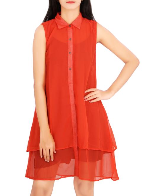 orange georgette layered dress - 13904495 - Very Small Image - 1