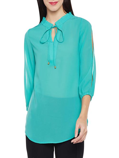 solid green slit sleeve top - 13905897 - Very Small Image - 1