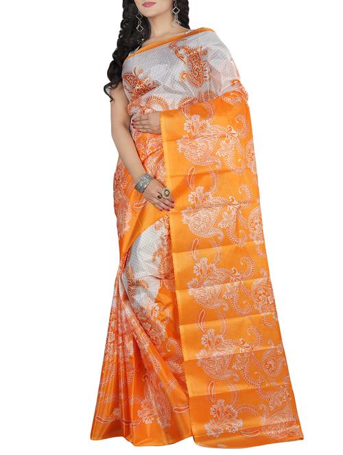 women's printed orange colored saree - 13907128 - Very Small Image - 1