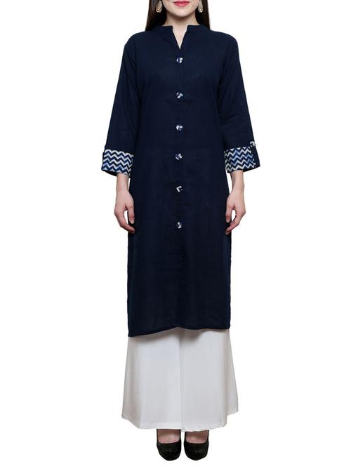 blue cotton solid straight kurta - 13908189 - Very Small Image - 1
