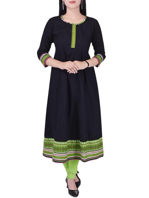 black cotton anarkali kurta - 13908579 - Very Small Image - 1