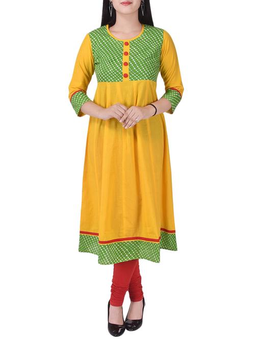 yellow cotton anarkali kurta - 13908581 - Very Small Image - 1