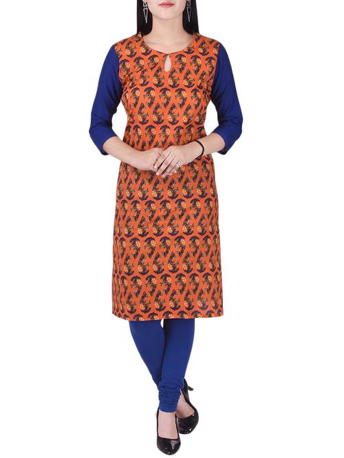 orange cotton sraight kurta - 13908588 - Very Small Image - 1