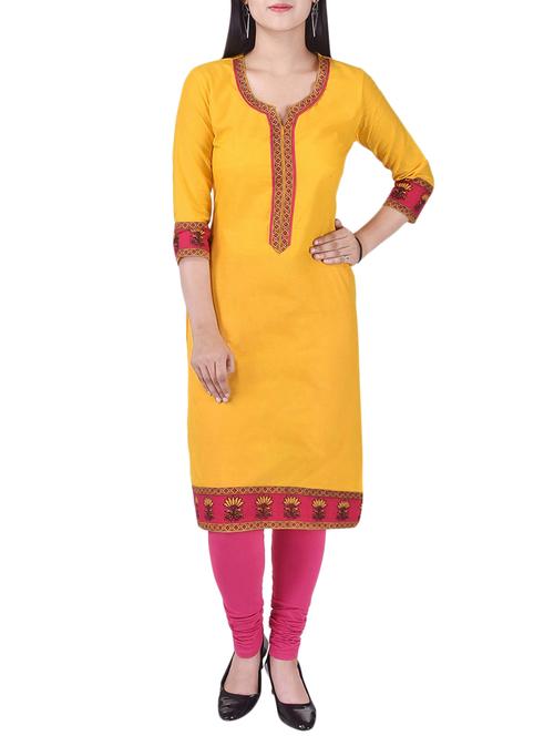 yellow cotton straight kurta - 13908590 - Very Small Image - 1