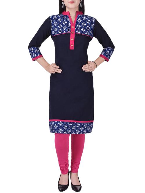 blue cotton straight kurta - 13908595 - Very Small Image - 1