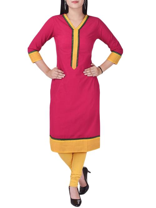 magenta cotton straight kurta - 13908597 - Very Small Image - 1