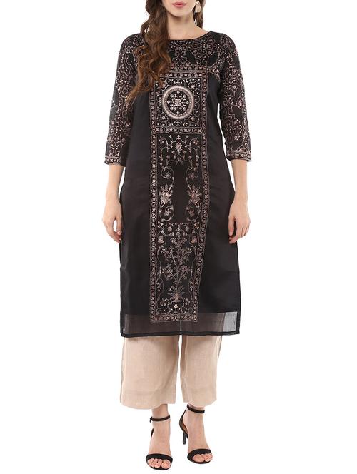 black chanderi straight kurta - 13910309 - Very Small Image - 1