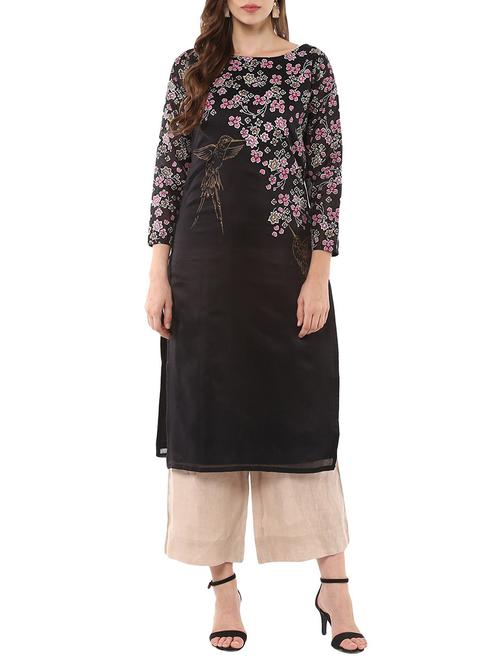 black chanderi straight kurta - 13910312 - Very Small Image - 1
