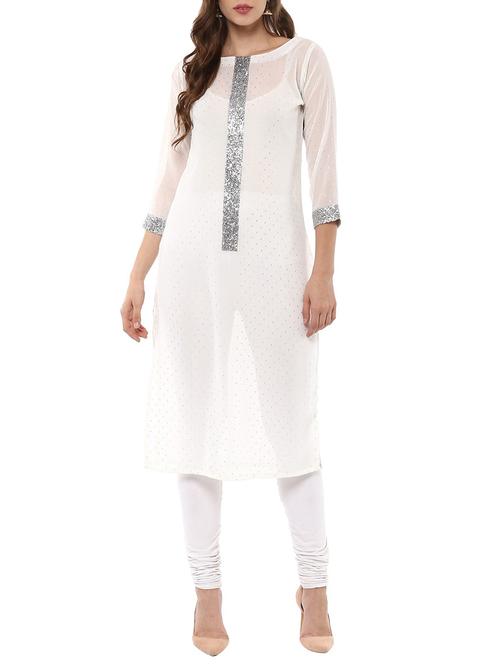 white georgette straight kurta - 13910315 - Very Small Image - 1