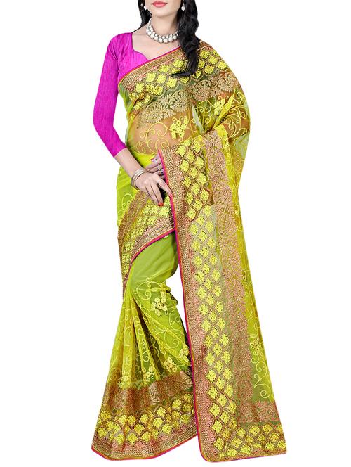 yellow net embroidered saree - 13911615 - Very Small Image - 1