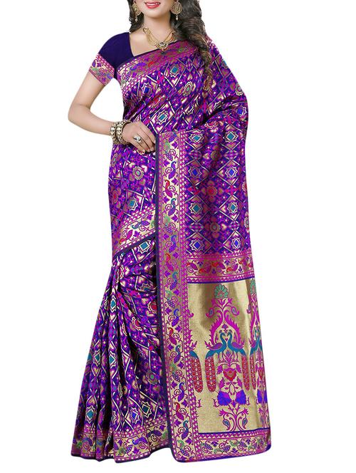 purple poly silk woven saree - 13911632 - Very Small Image - 1