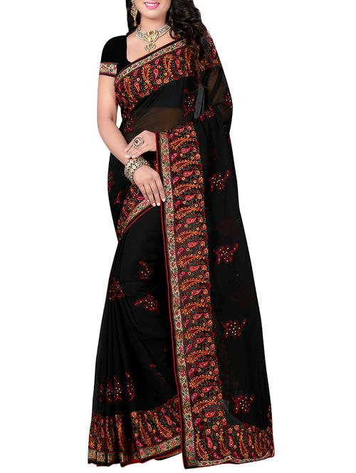 black georgette embroidered saree - 13911658 - Very Small Image - 1