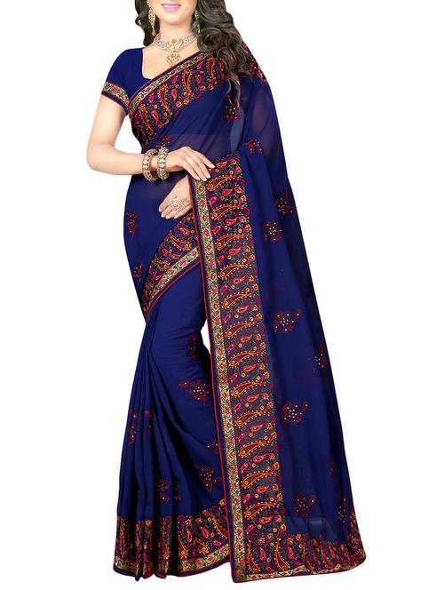blue georgette embroidered saree - 13911661 - Very Small Image - 1