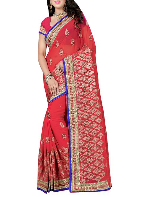 peach embroidered saree - 13911667 - Very Small Image - 1
