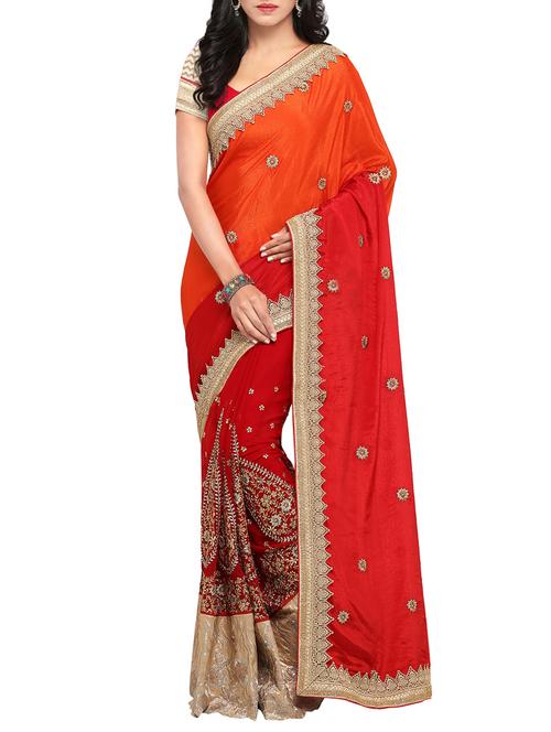 red faux georgette embroidered saree with blouse - 13914909 - Very Small Image - 1