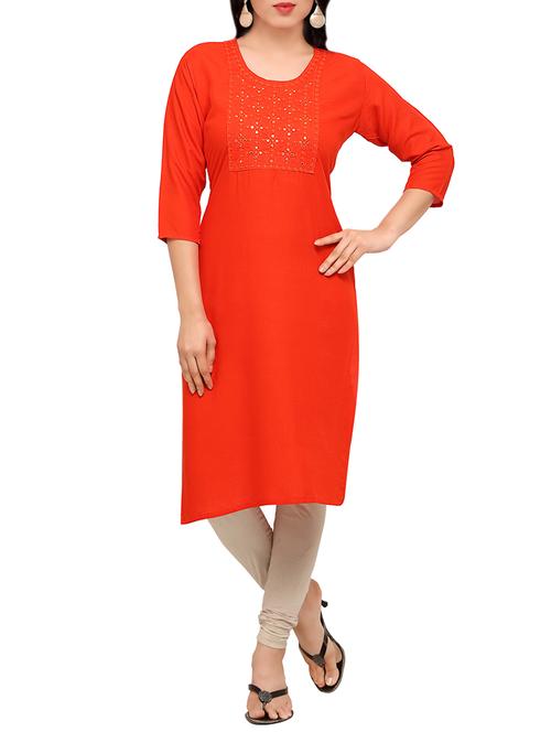orange rayon straight kurta - 13915696 - Very Small Image - 1
