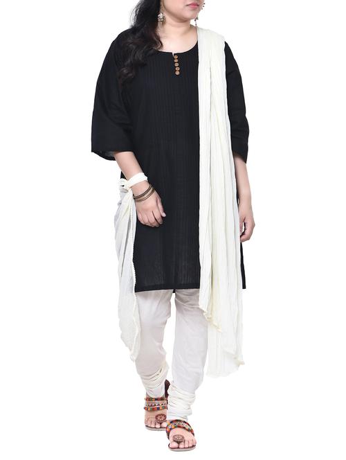 white cotton churidaar & dupatta set - 13916628 - Very Small Image - 1