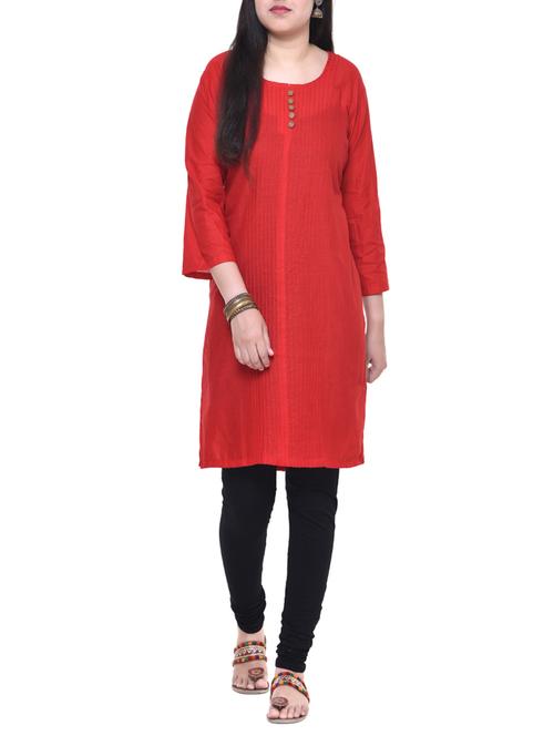 red cotton straight kurta - 13916649 - Very Small Image - 1