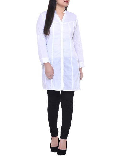 white cotton a-line kurta - 13916652 - Very Small Image - 1