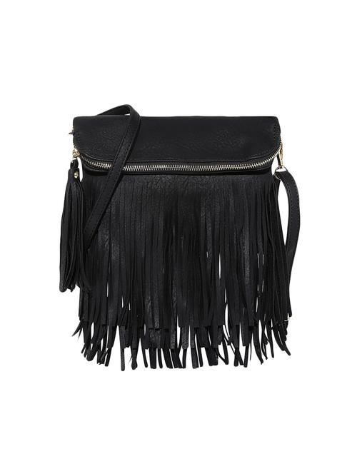 black leatherette fringed sling bag - 13916846 - Very Small Image - 1