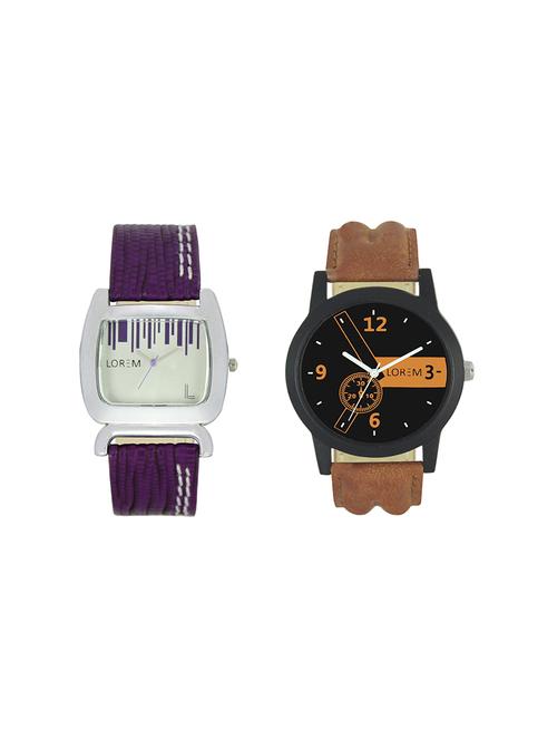 lorem leatherette analog watch combo - 13917150 - Very Small Image - 1