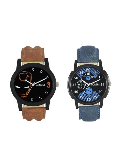 lorem leatherette strap analog watch combo - 13917153 - Very Small Image - 1