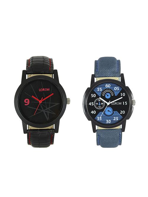 lorem leatherette strap analog watch combo - 13917157 - Very Small Image - 1