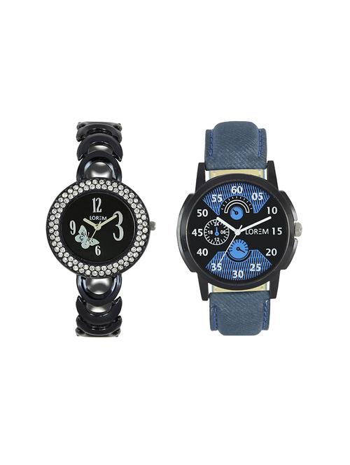 lorem leatherette strap analog watch combo - 13917158 - Very Small Image - 1