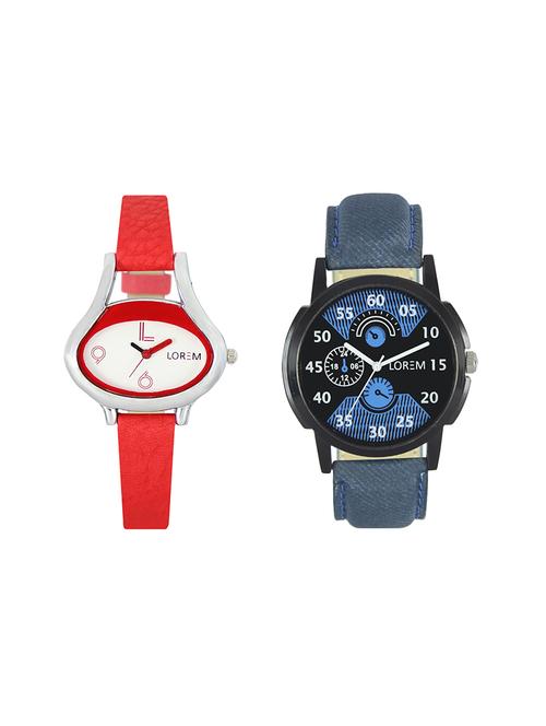 lorem leatherette strap analog watch combo - 13917163 - Very Small Image - 1
