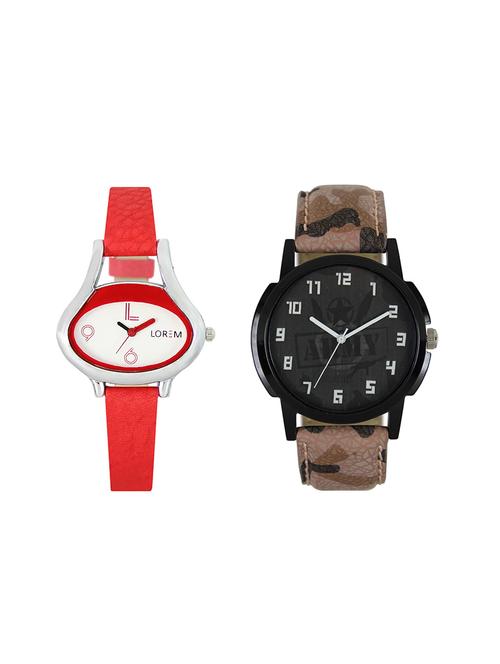 lorem leatherette strap analog watch combo - 13917176 - Very Small Image - 1