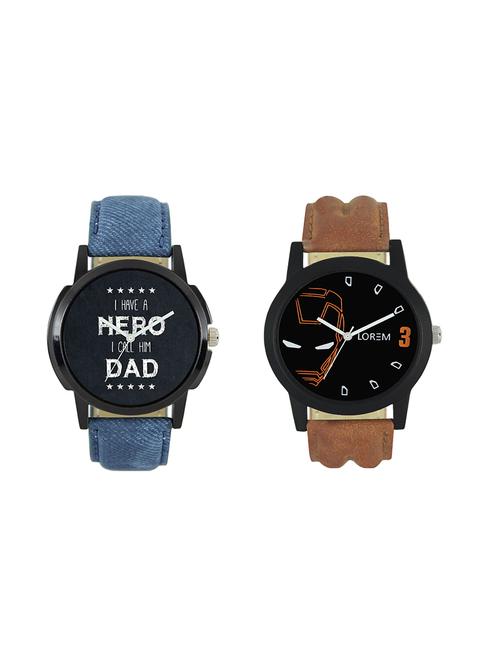 lorem leatherette strap analog watch combo - 13917181 - Very Small Image - 1