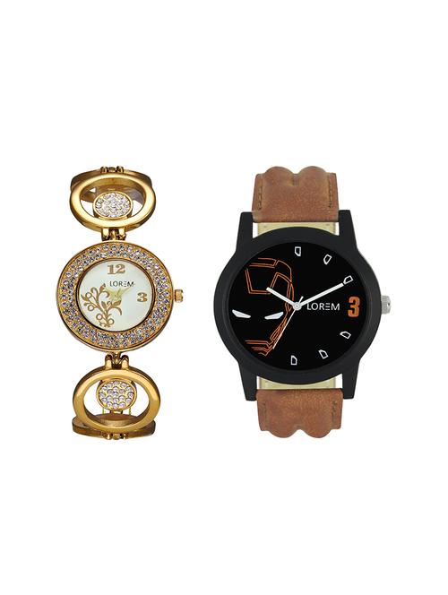 lorem leatherette strap analog watch combo - 13917186 - Very Small Image - 1