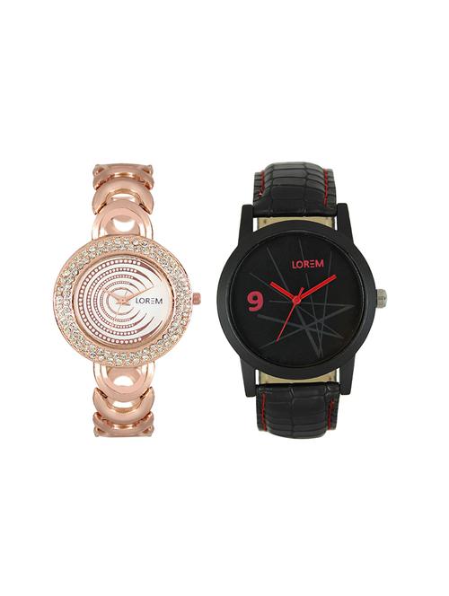 lorem leatherette strap analog watch combo - 13917222 - Very Small Image - 1