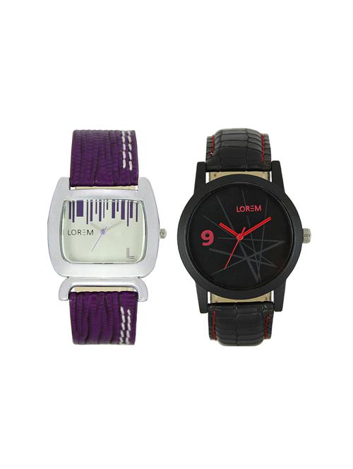 lorem leatherette strap analog watch combo - 13917227 - Very Small Image - 1