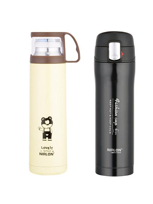nirlon stainless steel stylish vacuum insulated set of 2 water bottles - 13917352 - Very Small Image - 1