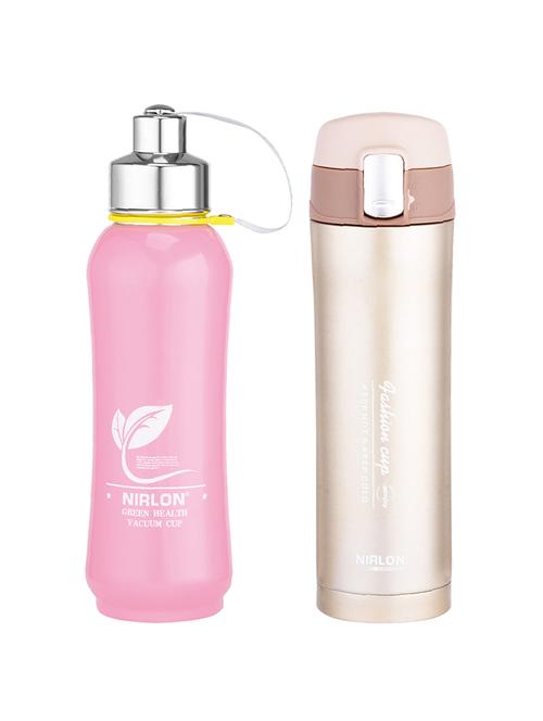 nirlon stainless steel stylish vacuum insulated set of 2 water bottles - 13917356 - Very Small Image - 1