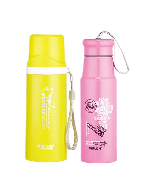 nirlon stainless steel stylish vacuum insulated set of 2 water bottles - 13917358 - Very Small Image - 1