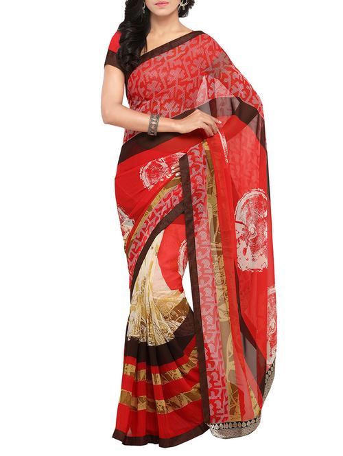 multi colored faux georgette printed saree with blouse - 13917630 - Very Small Image - 1