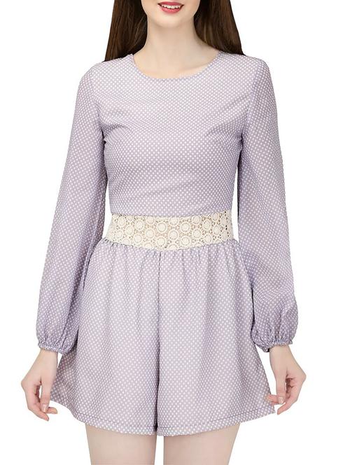 purple polka dots printed romper jumpsuit - 13918062 - Very Small Image - 1