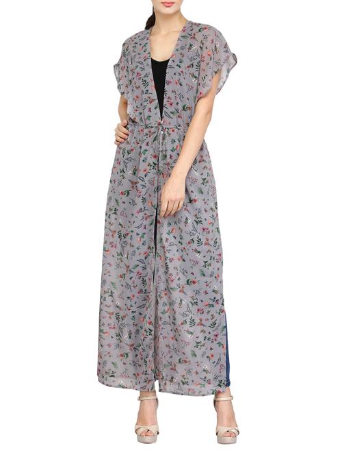 floral print grey georgette long shrug - 13920063 - Very Small Image - 1