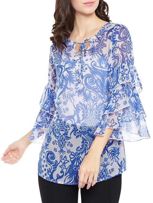 layered bell sleeved printed tunic - 13920155 - Very Small Image - 1
