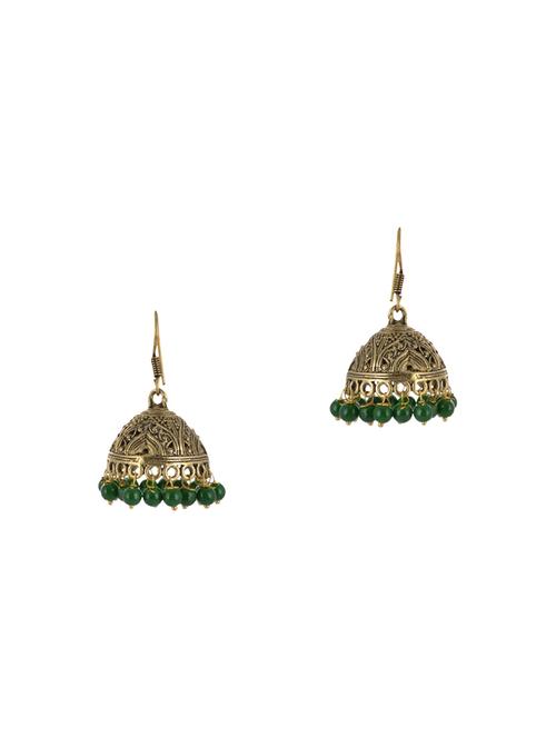 green metal jhumka earrings - 13920851 - Very Small Image - 1