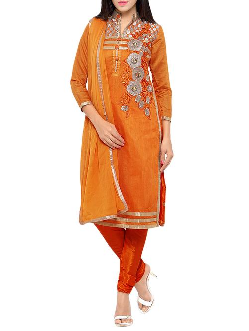 orange chanderi cotton dress material - 13921104 - Very Small Image - 1
