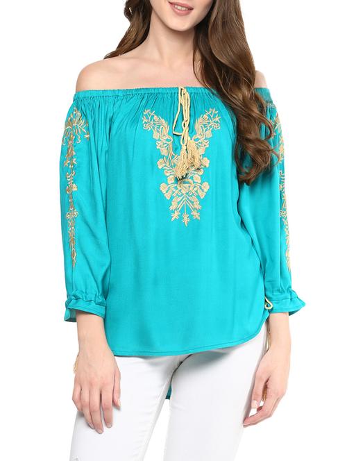 light blue off shoulder peasant top - 13921753 - Very Small Image - 1