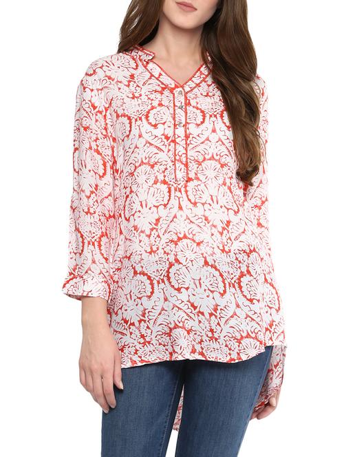 orange rayon top with high low hem - 13921754 - Very Small Image - 1
