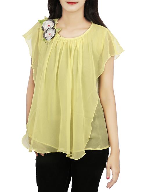 yellow georgette ruffle top - 13922407 - Very Small Image - 1